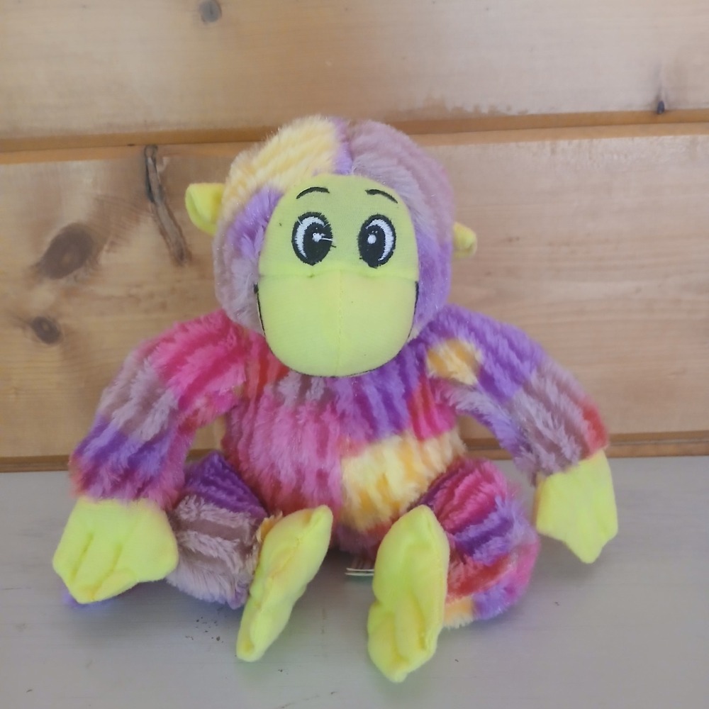 Toy Factory Plush Stuffed Animal Monkey 8" Tall rainbow multicolor E2